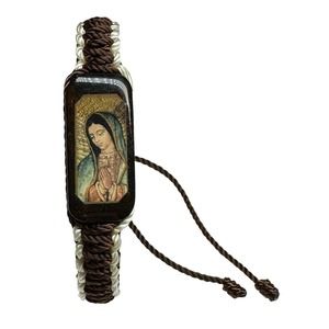 Our Lady of Guadalupe Bracelet Knotted Rope Brown White Color Adjustable NEW